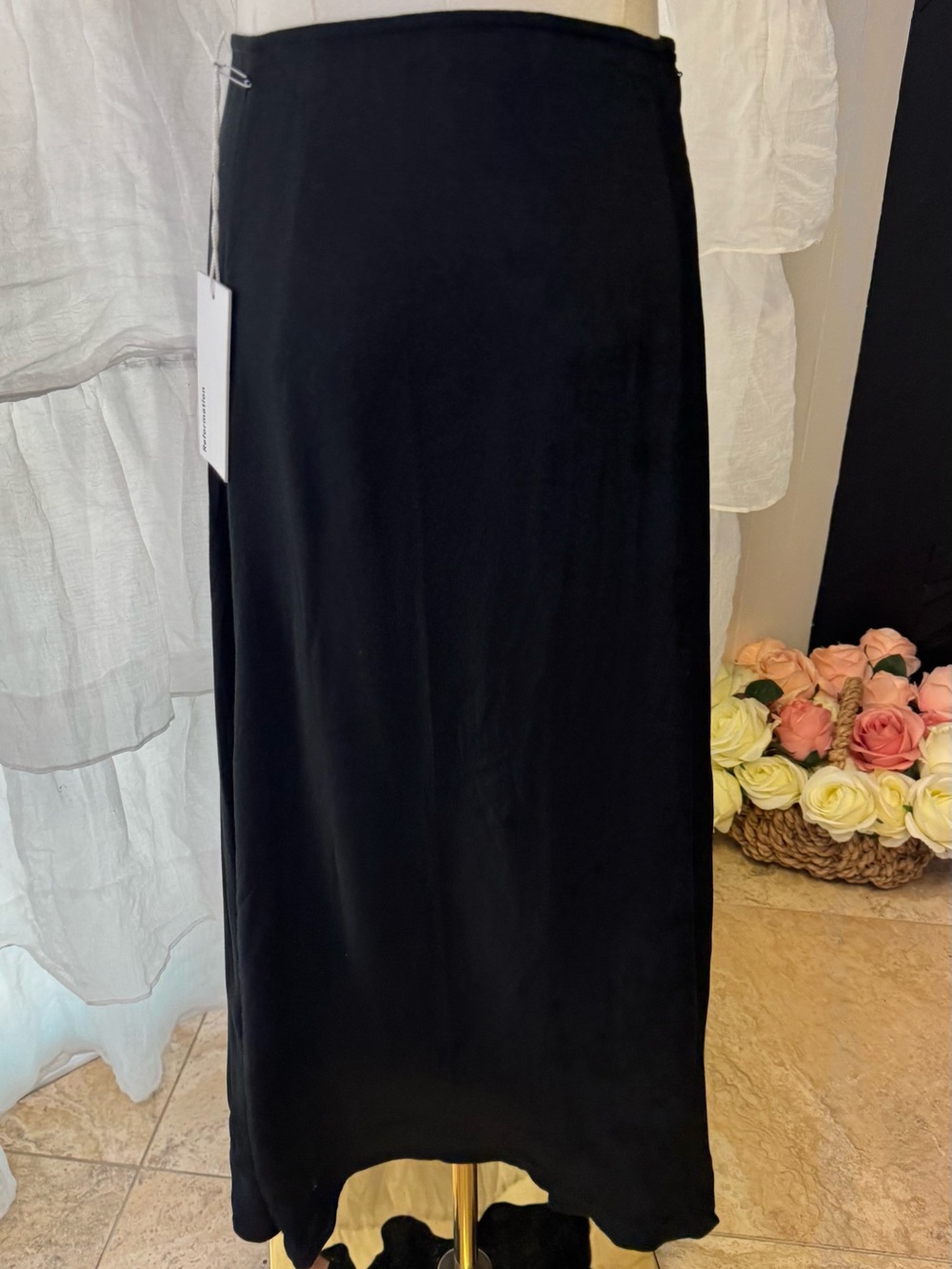 NWT Reformation Black Midi Skirt with High Side Slit - Picture 9 of 10